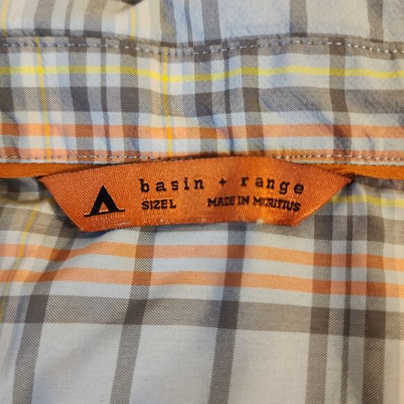 Basin and Range Blue Orange Plaid SS Shirt Lightweight Mens Large Fishing Hiking - Picture 7 of 10